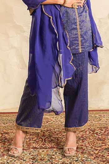 Buy Nidhika Shekhar Blue Chanderi, Organza Split V-neck Saanjh Embroidered Kurta Set Online at Aza Fashions Buy_Nidhika Shekhar_Blue Chanderi, Organza Split V-neck Saanjh Embroidered Kurta Set _Online_at_Aza_Fashions