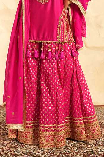 Nidhika Shekhar Pink Organza, Chanderi Square Neck Gulbahaar Embroidered Kurta Gharara Set at Aza Fashions Nidhika Shekhar_Pink Organza, Chanderi Square Neck Gulbahaar Embroidered Kurta Gharara Set _at_Aza_Fashions