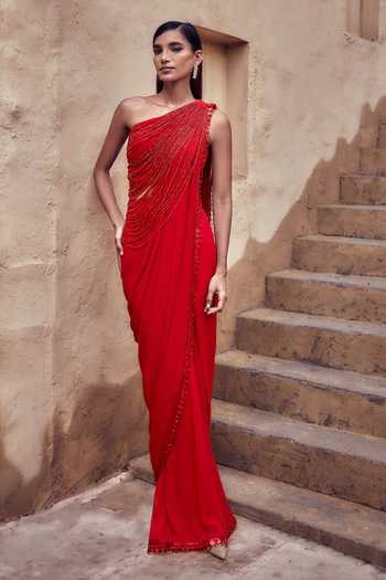 Nidhika Shekhar Padmaraga Pre-Draped Saree With Embroidered Blouse