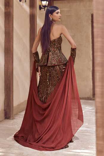 Nidhika Shekhar Kansya Noor Embroidered Corset Lehenga Set 
