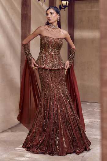 Nidhika Shekhar Kansya Noor Embroidered Corset Lehenga Set 
