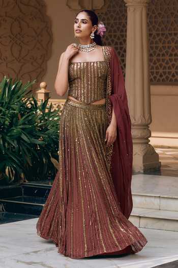 Nidhika Shekhar Brown Organza, Shantoon Sequins, Beads Padma Tejas Embroidered Lehenga Set Online at Aza Fashions Nidhika Shekhar_Brown Organza, Shantoon Sequins, Beads Padma Tejas Embroidered Lehenga Set _Online_at_Aza_Fashions