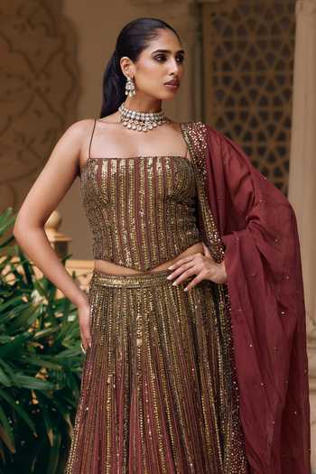 Buy Nidhika Shekhar Brown Organza, Shantoon Sequins, Beads Padma Tejas Embroidered Lehenga Set Online at Aza Fashions Buy_Nidhika Shekhar_Brown Organza, Shantoon Sequins, Beads Padma Tejas Embroidered Lehenga Set _Online_at_Aza_Fashions