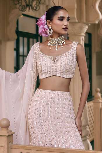 Nidhika Shekhar Pink Georgette Sweetheart Neck Gul Kamalutsav Embroidered Lehenga Set Online at Aza Fashions Nidhika Shekhar_Pink Georgette Sweetheart Neck Gul Kamalutsav Embroidered Lehenga Set _Online_at_Aza_Fashions