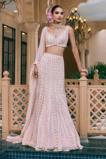 Nidhika Shekhar Pink Georgette Sweetheart Neck Gul Kamalutsav Embroidered Lehenga Set at Aza Fashions Nidhika Shekhar_Pink Georgette Sweetheart Neck Gul Kamalutsav Embroidered Lehenga Set _at_Aza_Fashions