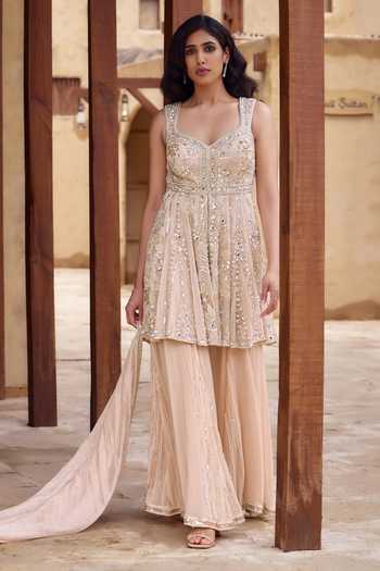 Nidhika Shekhar Mrinalini Embroidered Flared Kurta Sharara Set 