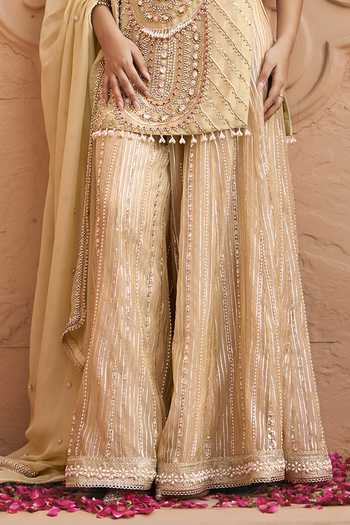 Buy Nidhika Shekhar Gold Tissue, Shantoon V-neck, Yes Kanchan Meher Embroidered Kurta Sharara Set Online at Aza Fashions Buy_Nidhika Shekhar_Gold Tissue, Shantoon V-neck, Yes Kanchan Meher Embroidered Kurta Sharara Set _Online_at_Aza_Fashions