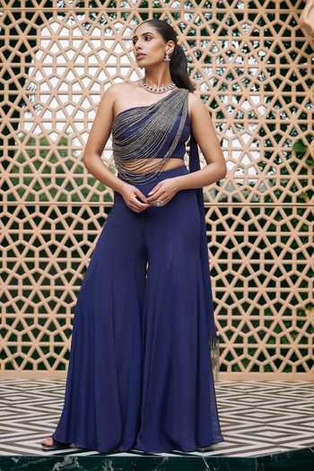 Nidhika Shekhar Neel Dhara Embroidered Crop Top & Palazzo Set 