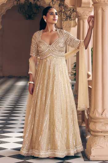 Buy Nidhika Shekhar Gold Tissue Sweetheart Neck Noor Kamalutsav Embroidered Anarkali With Dupatta Online at Aza Fashions Buy_Nidhika Shekhar_Gold Tissue Sweetheart Neck Noor Kamalutsav Embroidered Anarkali With Dupatta _Online_at_Aza_Fashions