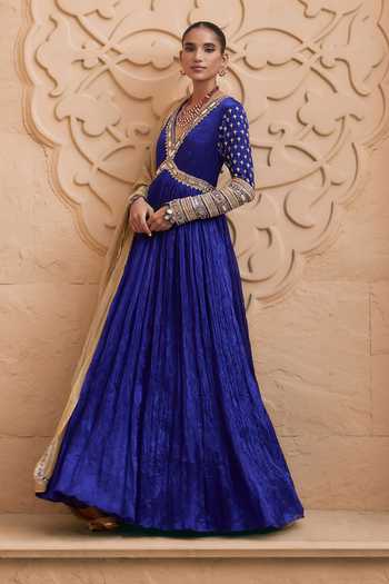 Nidhika Shekhar Purple Tissue V-neck Neelambara Embroidered Anarkali With Dupatta Online at Aza Fashions Nidhika Shekhar_Purple Tissue V-neck Neelambara Embroidered Anarkali With Dupatta _Online_at_Aza_Fashions
