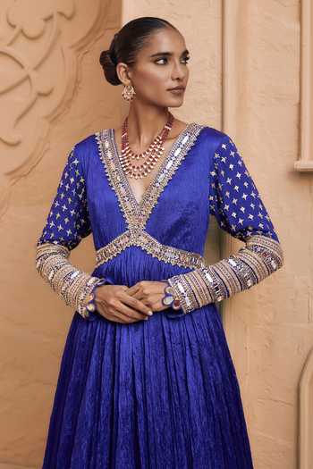 Shop Nidhika Shekhar Purple Tissue V-neck Neelambara Embroidered Anarkali With Dupatta Online at Aza Fashions Shop_Nidhika Shekhar_Purple Tissue V-neck Neelambara Embroidered Anarkali With Dupatta _Online_at_Aza_Fashions
