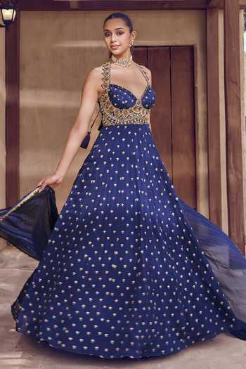 Nidhika Shekhar Blue Chiffon, Shantoon Sweetheart Mayurika Embroidered Anarkali With Dupatta Online at Aza Fashions Nidhika Shekhar_Blue Chiffon, Shantoon Sweetheart Mayurika Embroidered Anarkali With Dupatta _Online_at_Aza_Fashions