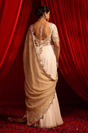 Nidhika Shekhar Shwet Sangati Embroidered Anarkali With Dupatta 