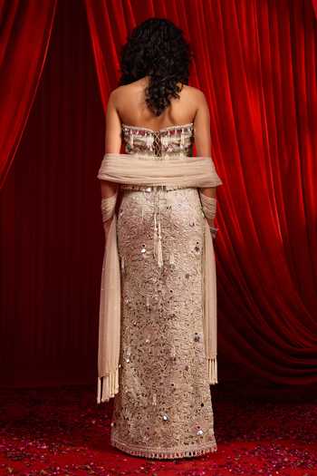 NIDHIKA SHEKHAR Grey Organza, Crepe Sequins, Pearls, Jhilmil Iktar Embroidered Skirt Set at Aza Fashions NIDHIKA SHEKHAR_Grey Organza, Crepe Sequins, Pearls, Jhilmil Iktar Embroidered Skirt Set _at_Aza_Fashions