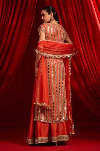 NIDHIKA SHEKHAR Narangi Meeras Embroidered Kurta Lehenga Set