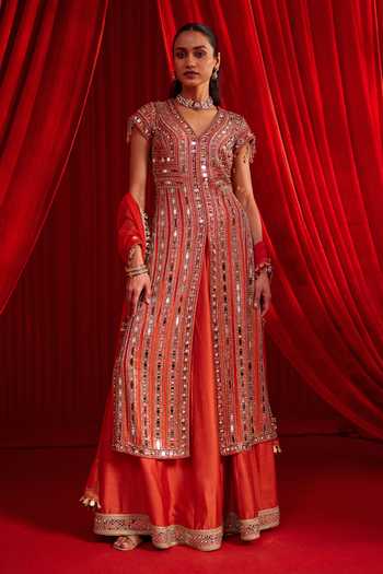 NIDHIKA SHEKHAR Narangi Meeras Embroidered Kurta Lehenga Set