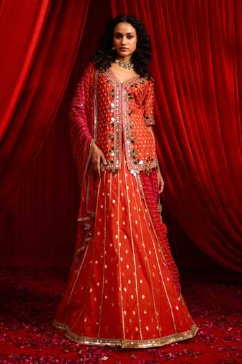 NIDHIKA SHEKHAR Narangi Anvaya Embellished Kurta Lehenga Set