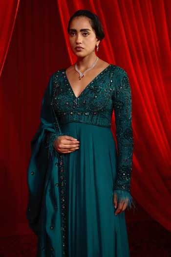 Buy NIDHIKA SHEKHAR Blue Organza, Chiffon, Shantoon Haritah Anvaya Embroidered Anarkali With Dupatta Online at Aza Fashions Buy_NIDHIKA SHEKHAR_Blue Organza, Chiffon, Shantoon Haritah Anvaya Embroidered Anarkali With Dupatta _Online_at_Aza_Fashions
