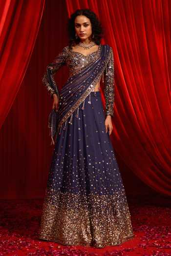 NIDHIKA SHEKHAR Neel Kamal Embroidered Lehenga Saree With Blouse