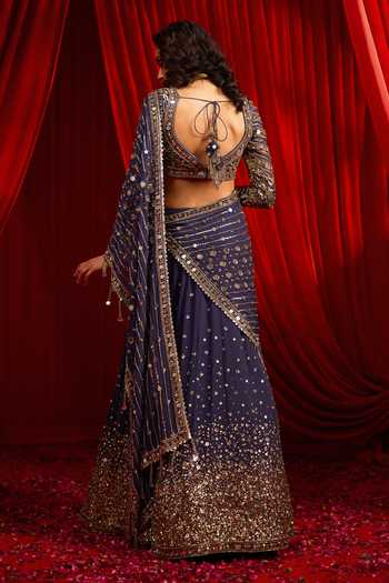 NIDHIKA SHEKHAR Neel Kamal Embroidered Lehenga Saree With Blouse