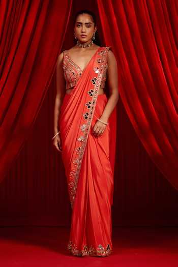 NIDHIKA SHEKHAR Sangati Border Embroidered Pre-Draped Saree With Blouse