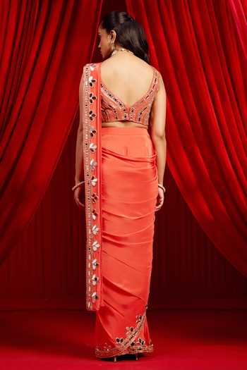 NIDHIKA SHEKHAR Sangati Border Embroidered Pre-Draped Saree With Blouse