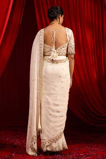 NIDHIKA SHEKHAR Sanyoga Placement Embroidered Pre-Draped Saree With Blouse
