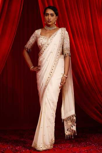 NIDHIKA SHEKHAR Sanyoga Placement Embroidered Pre-Draped Saree With Blouse