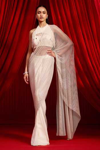 NIDHIKA SHEKHAR Jhilmil Anvaya Pre-Draped Saree With Halter Neck Blouse