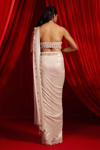 NIDHIKA SHEKHAR Shwet Sanyoga Pre-Draped Saree With Embroidered Blouse