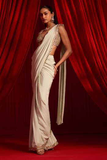 NIDHIKA SHEKHAR Iktar Pre-Draped Saree With Sequin Embellished Blouse