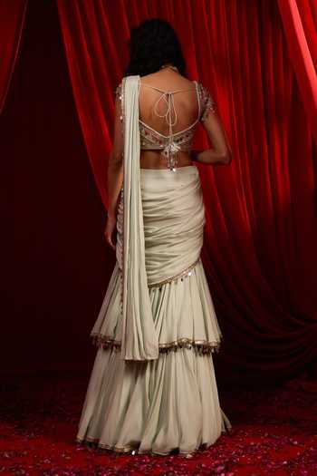 NIDHIKA SHEKHAR Bandhana Draped Lehenga Saree With Embroidered Blouse