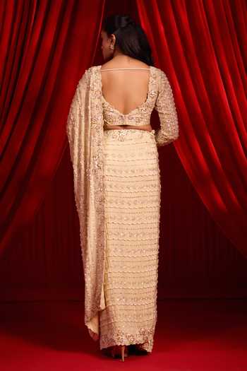 NIDHIKA SHEKHAR Sunheri Anvaya Embroidered Pre-Draped Saree With Blouse