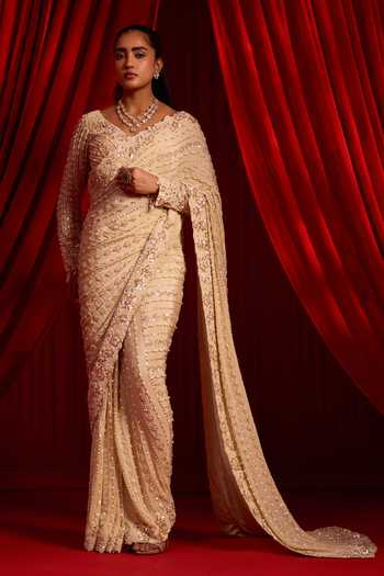 NIDHIKA SHEKHAR Sunheri Anvaya Embroidered Pre-Draped Saree With Blouse