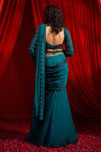 NIDHIKA SHEKHAR Haritah Anvaya Layered Draped Lehenga Saree Set