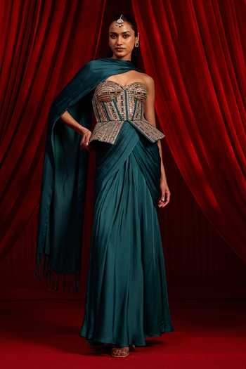NIDHIKA SHEKHAR Haritah Sanyoga Embellished Corset Draped Skirt Set