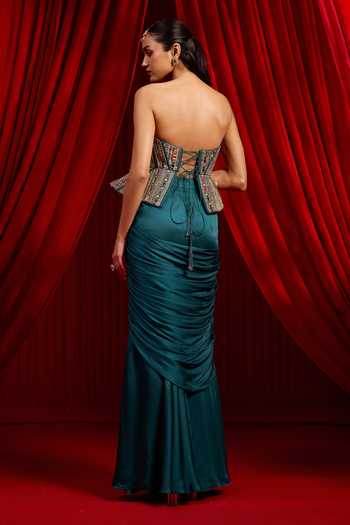 NIDHIKA SHEKHAR Haritah Sanyoga Embellished Corset Draped Skirt Set