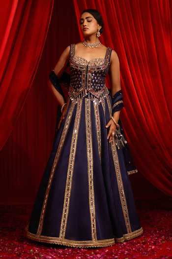 NIDHIKA SHEKHAR Anvaya Neel Embroidered Lehenga Set