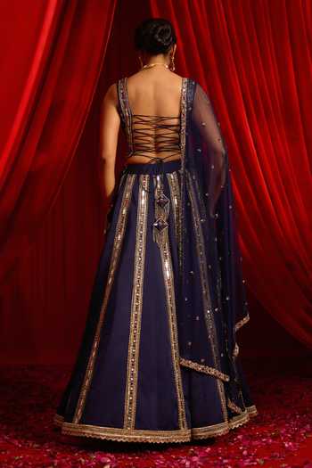 NIDHIKA SHEKHAR Anvaya Neel Embroidered Lehenga Set