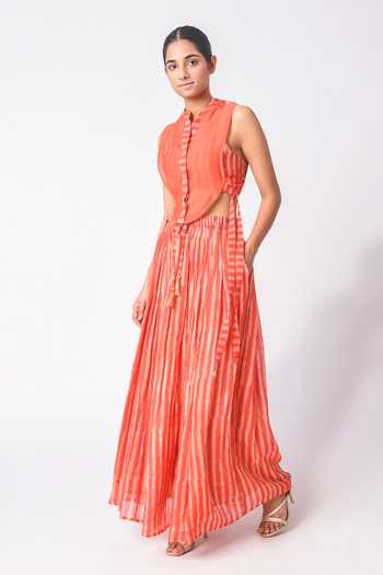 JAYATI GOENKA Chanderi Silk Skirt Set With Overlay 