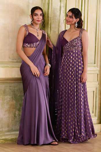 Buy Kamaali Pret Brown Satin V-neck Zaria Printed Kaftan And Pant Set Buy_Kamaali Pret_Brown Satin V-neck Zaria Printed Kaftan And Pant Set
