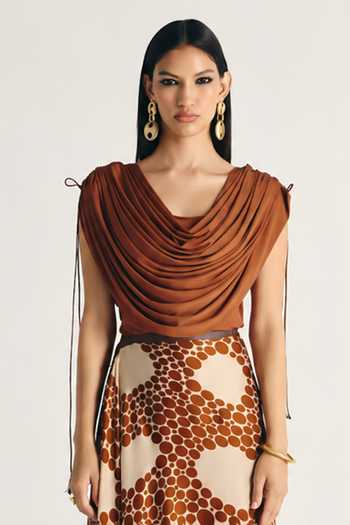 Kamaali Pret Brown Satin Cowl Neck Inaya Top And Skirt Set Online at Aza Fashions Kamaali Pret_Brown Satin Cowl Neck Inaya Top And Skirt Set _Online_at_Aza_Fashions