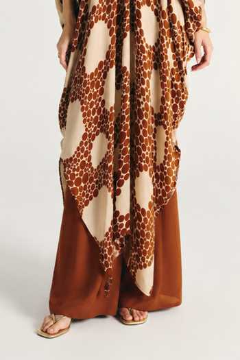 Shop_Kamaali Pret_Ivory Satin V-neck Oryx Printed Kaftan And Pant Set _Online_at_Aza_Fashions