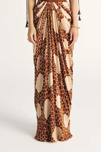 Kamaali Pret_Ivory Satin Cowl Neck Ziva Draped Top And Skirt Set _at_Aza_Fashions