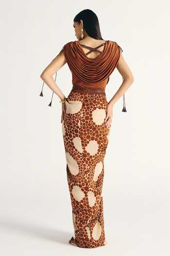 Kamaali Pret Ziva Draped Top & Skirt Set 
