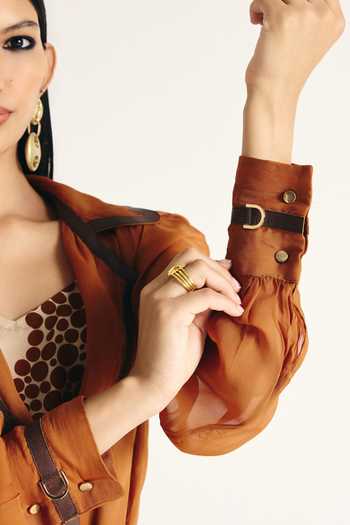 Kamaali Pret Brown Satin Haneen Trench Coat Set Online at Aza Fashions Kamaali Pret_Brown Satin Haneen Trench Coat Set _Online_at_Aza_Fashions