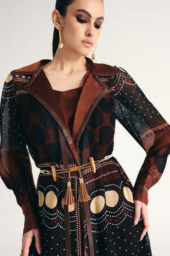 Kamaali Pret Brown Satin Square Neck Muneera Trench Coat With Dress Online at Aza Fashions Kamaali Pret_Brown Satin Square Neck Muneera Trench Coat With Dress _Online_at_Aza_Fashions