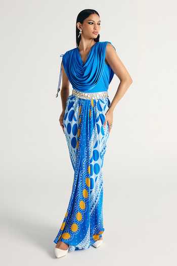 Kamaali Pret Zayn Cowl Draped Top & Skirt Set 