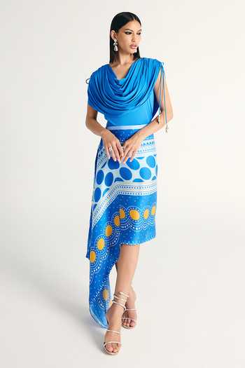 Kamaali Pret Maeva Cowl Draped Top & Skirt Set 