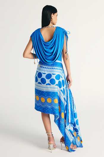 Kamaali Pret Maeva Cowl Draped Top & Skirt Set 